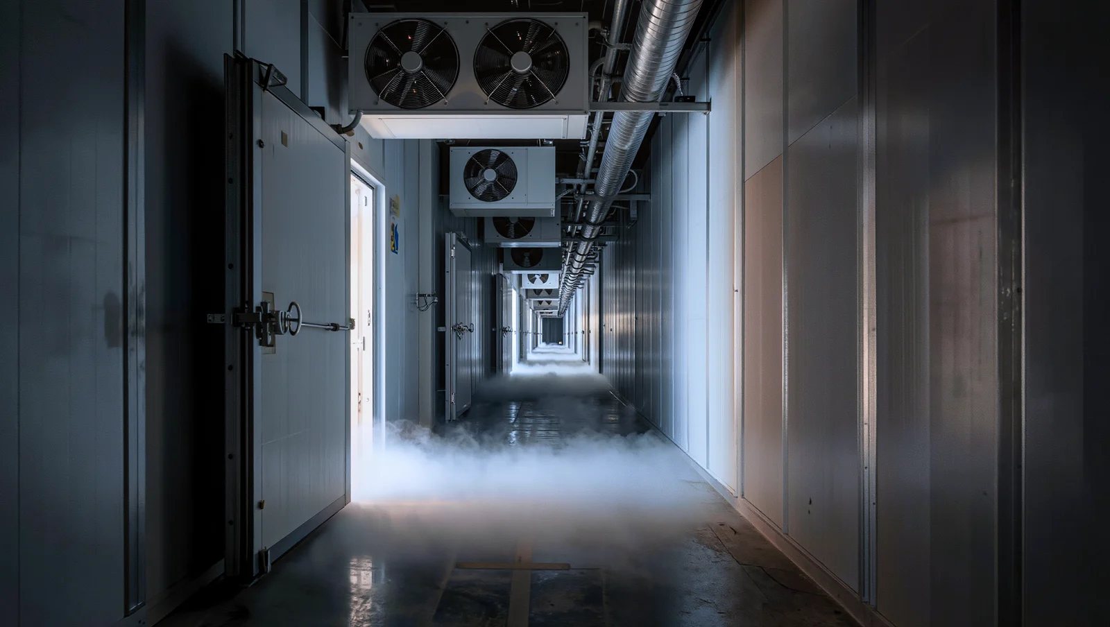 Túnel de congelación con evaporadores de aire forzado y puerta frigorífica